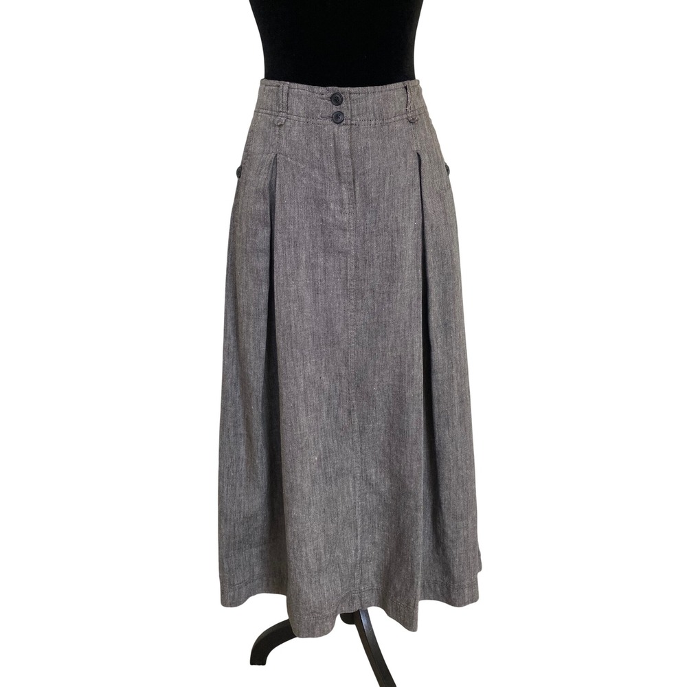 Poetry Grey Linen Cotton Wool Blend Pleated Maxi Skirt Size US 8 UK 12